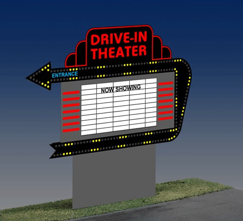 Miller Engineering HO/N 1382 Drive-In Double Sided Billboard, Animated Neon Style Sign Kit