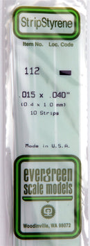 Evergreen Scale Models 112 Styrene Strip .015" Thick - 14" Long; pkg(10) -- x .040", A Scale