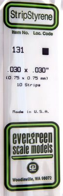 Evergreen Scale Models 131 Styrene Strip .030 inch x .030 inch, pkg of 10