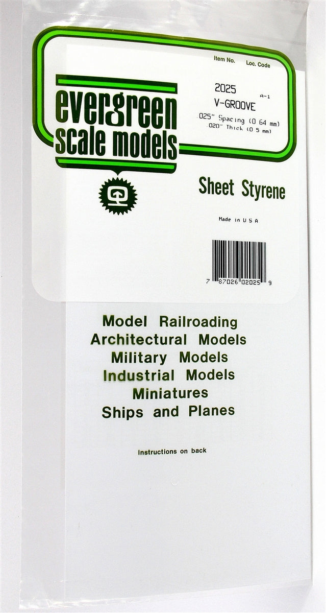 Evergreen Scale Models 2025 6" x 12" V-Groove Sheet .020" x .025"