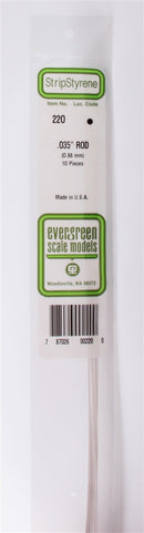 Evergreen Scale Models 220 Styrene Rod -- .035" .09cm Diameter pkg(10), A Scale