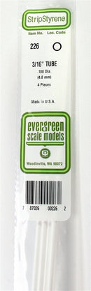 Evergreen Scale Models 226 Styrene Tube -- .187" .47cm Diameter pkg(4), A Scale