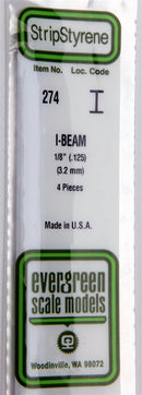 Evergreen Scale Models 274 14" Styrene I-Beam - .125" Tall; pkg(4), A Scale
