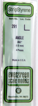 Evergreen Scale Models 291 14" Styrene Angles -- .060" .15cm pkg(4), A Scale