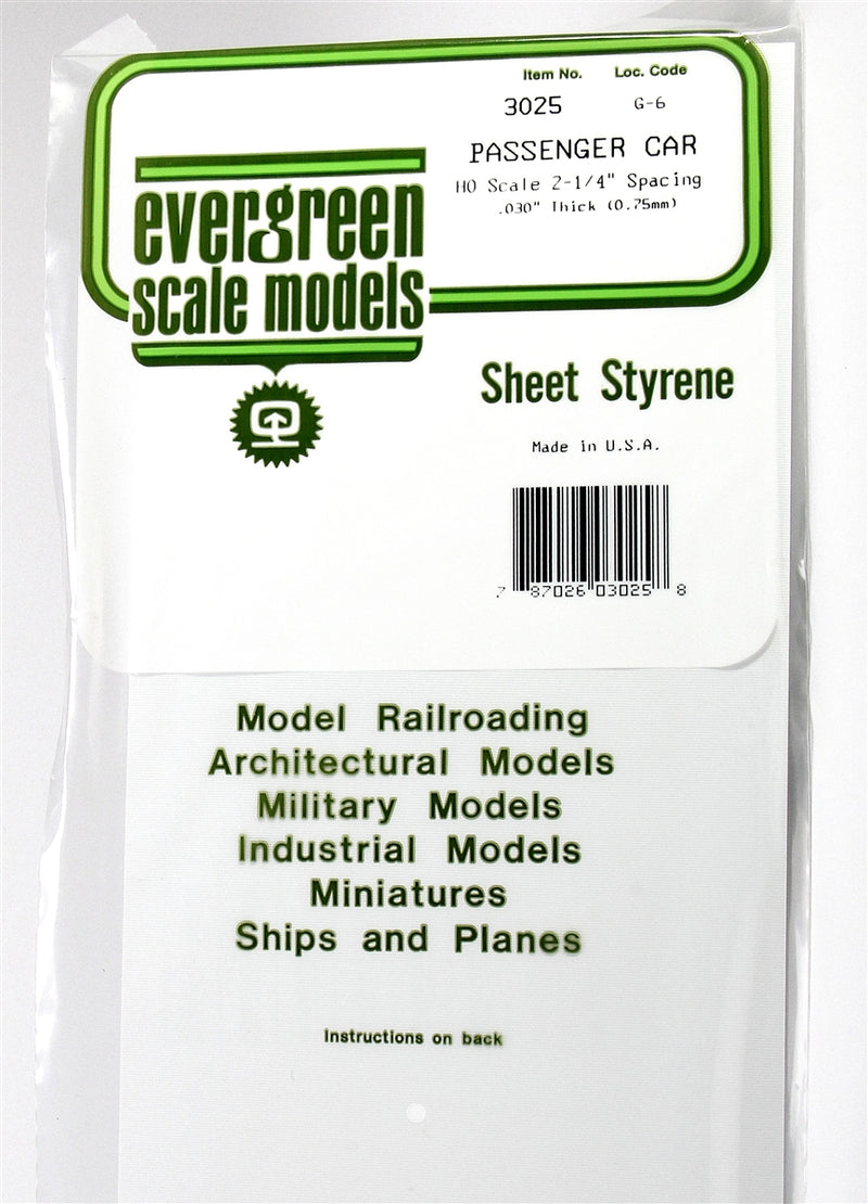 Evergreen Scale Models HO 3025 Passenger Car Siding .030"