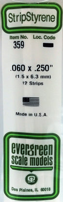 Evergreen Scale Models 359 Opaque White Styrene Strips .060" Thick, 24" Long -- .250" Wide pkg(12), A Scale