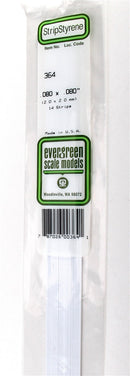 Evergreen opaque white styrene strips, .080 by .080 inch, 14 pack