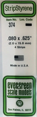 Evergreen Scale Models 374 Opaque White Styrene Strips .080" Thick, 24" Long -- .625" Wide (pkg(4), A Scale