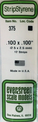 Evergreen Scale Models 375 Opaque White Styrene Strips .100" Thick, 24" Long -- .100" Wide pkg(12), A Scale