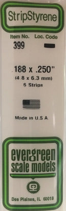 Evergreen Scale Models 399 Opaque White Styrene Strips .188" Thick, 24" Long -- .250" Wide pkg(6), A Scale