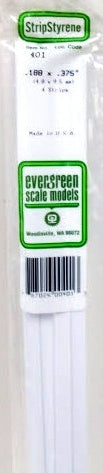 Evergreen Scale Models 401 Opaque White Styrene Strips .188" Thick, 24" Long -- .375" Wide pkg(4), A Scale