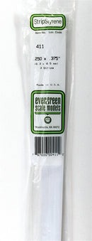 Evergreen Scale Models 411 Opaque White Styrene Strips .250" Thick, 24" Long -- .375" Wide pkg(3), A Scale