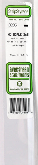 Evergreen Scale Models 8206 HO Scale Styrene Strip pkg(10) -- 2 x 6" 5.1 x 15.2cm, HO Scale