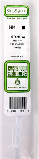 Evergreen Scale Models 8404 HO Scale Styrene Strip pkg(10) -- 4 x 4" 10.2 x 10.2cm, HO Scale