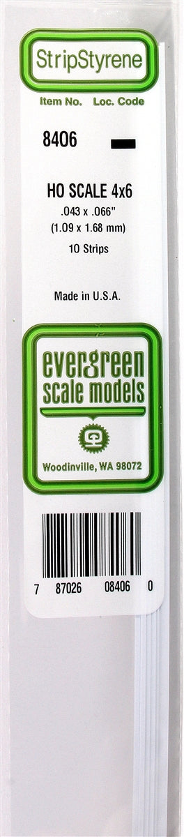 Evergreen Scale Models HO 8406 Strip .043" x .066" (10)