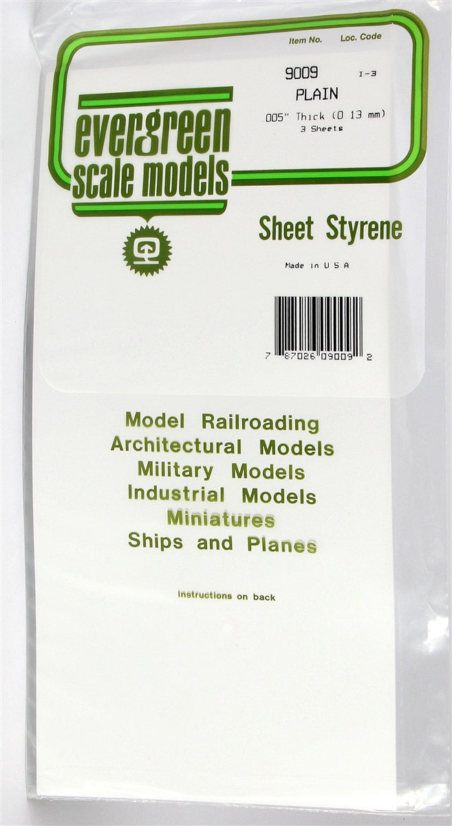 Evergreen Scale Models 9009 6" x 12" Plain White Sheet .005" (3)