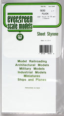 Evergreen Scale Models 9030 Styrene Sheet Plain - 6 x 12" 15.2 x 30.5cm -- .030" .08cm pkg(2), A Scale
