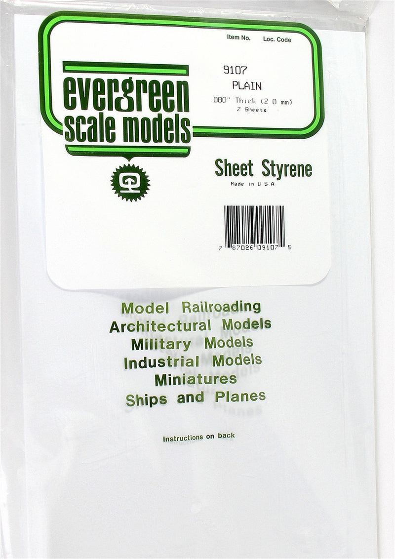 Evergreen Scale Models 9107 Plain White Sheet .080" (2)