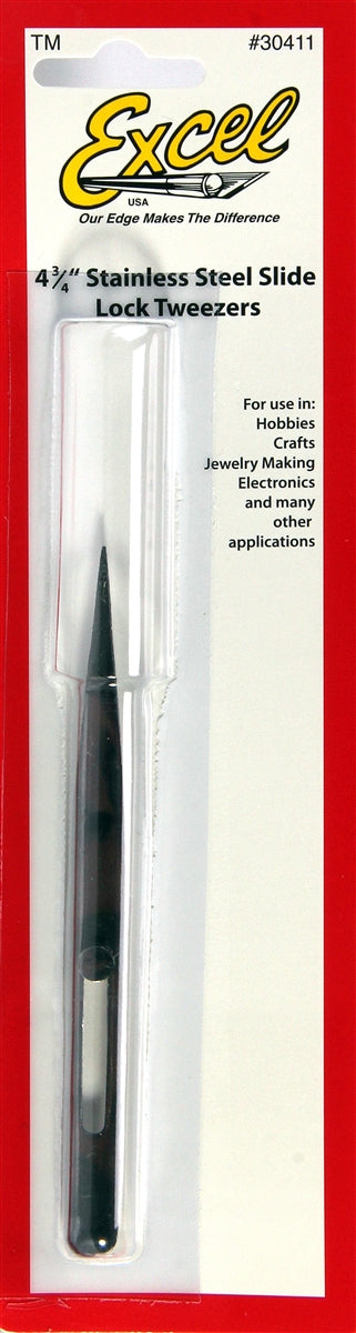 Excel 30411 4-3/4" Slide Lock Pointed Tweezers