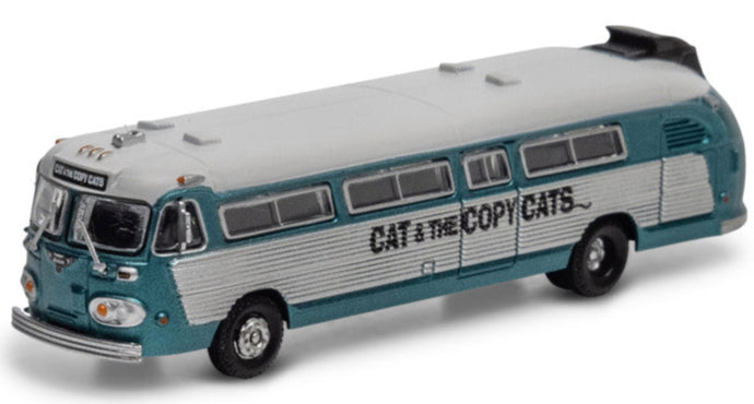 Model bus with 'Cat & the Cow' branding on a white background