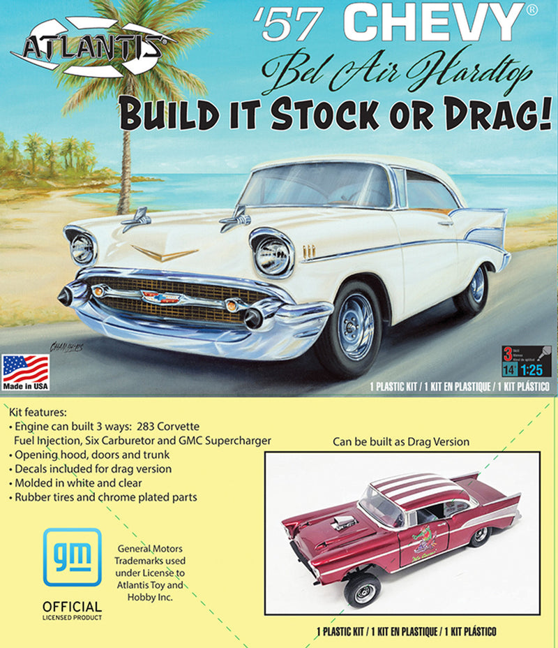 Atlantis Models H1371 1957 Chevy Bel Air can be built Stock or Drag 1/25 Scale Model Kit Atlantis