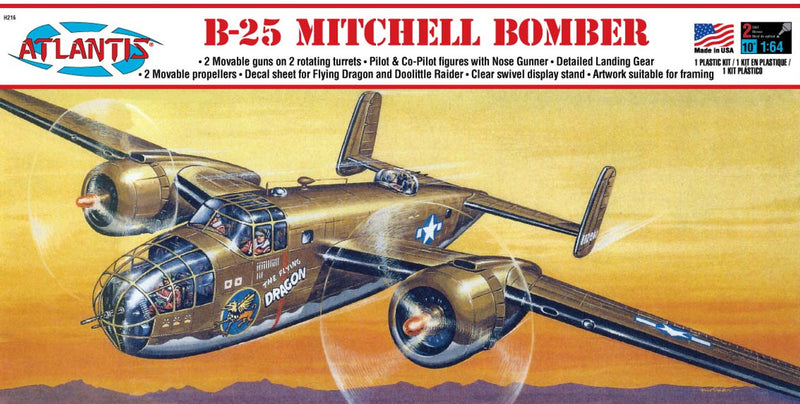 Atlantis Models H216 B-25 Mitchell Bomber Flying Dragon Plastic Model Kit 1/64