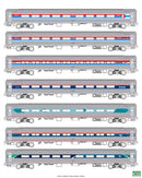 PREORDER Kato N 106-105-1 Amfleet 1 Coach 7-Pack, Amtrak 1 Each of All Phases of Paint Schemes (Preinstalled Lights)