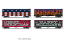 PREORDER Broadway Limited Imports HO 10729 40' Wood Stock Car,  4-Pack, No-Sound, HO Scale (1 each: Independence Day, Halloween, Merry Christmas, Hap