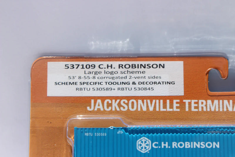 Jacksonville Terminal Company 537109 CH Robinson Large logo scheme 53' HIGH CUBE 8-55-8 corrugated containers with stackable Magnetic system. JTC