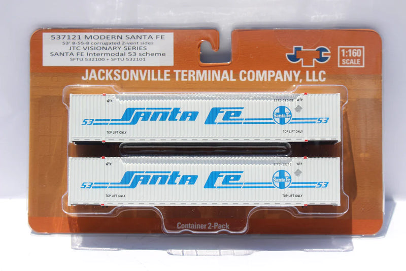 Jacksonville Terminal Company 537121 "VS" Santa Fe modern 53' HIGH CUBE 8-55-8 corrugated containers with Magnetic system, Corrugated-side. JTC