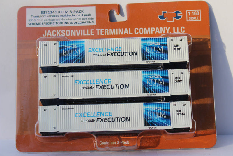 Jacksonville Terminal Company N 537141 53' High Cube 8-55-8 Corrugated Containers with Magnetic System, KLLM (3-Pack)