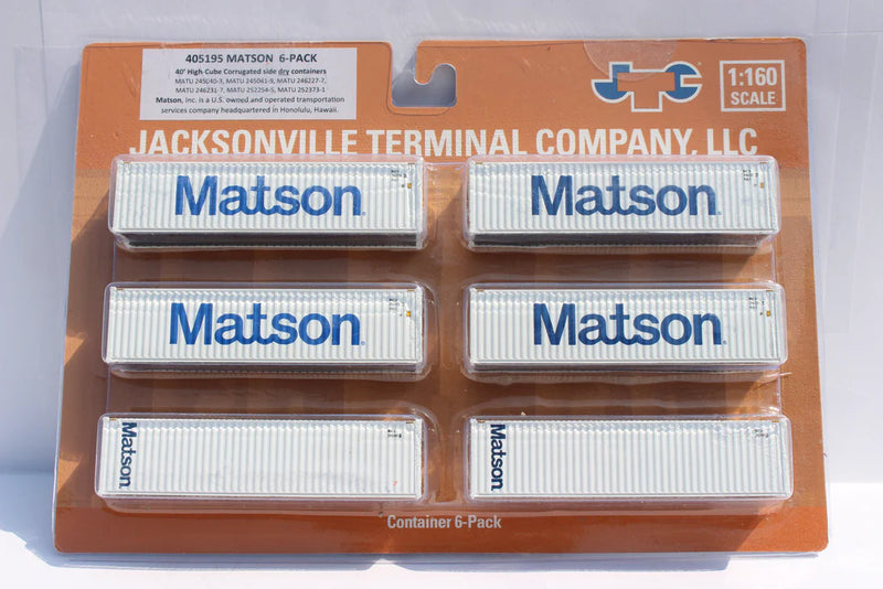 Jacksonville Terminal Company 405195 MATSON mixed scheme (6 Pack) - 40' High cube with magnets. JTC