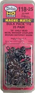 Kadee HO 118-25 Metal "SF" Shelf Whisker Coupler Medium (19/64") Centerset Shank (25-Pairs)