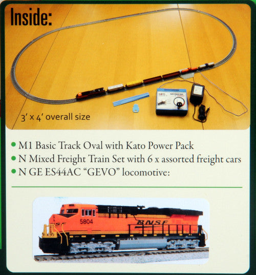 Kato N 1060024 GE ES44AC Gevo and Mixed Freight Starter Set, Burlington Northern Santa Fe