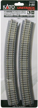 Kato HO 2251 Unitrack R790mm 31-1/8" Concrete Tie Super-Elevated Curved Track, 22.5-Degree
