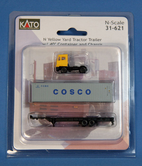 Kato N 31621 Yard Tractor Trailer with 40' Container and Extendable Chassis, Yellow (40' to 53')