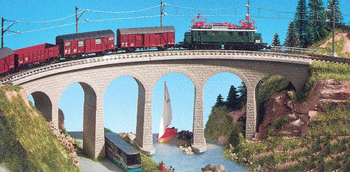 Kibri N 37664 Single Track Curved Stone Viaduct Kit with Ice Breaker Piers