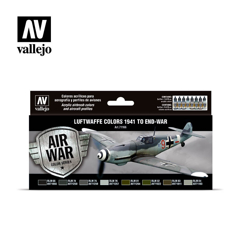 Vallejo Acrylic Paints 71166 Luftwaffe Colors 1941-End War Paint Set (8-Pack)