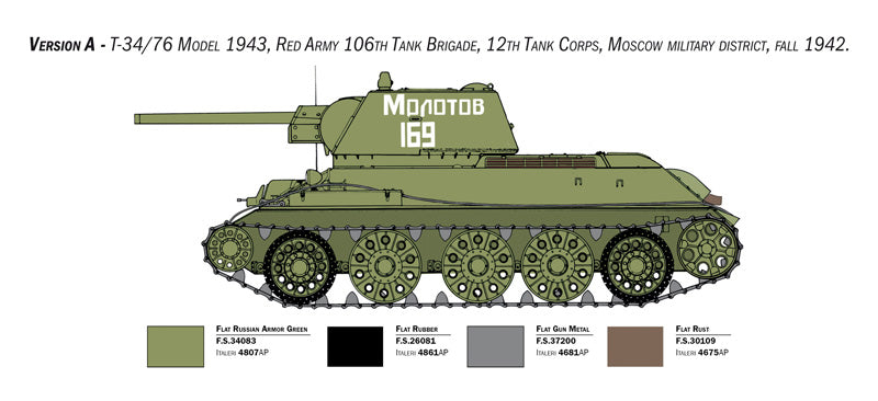 Italeri 6570 - SCALE 1 : 35 T-34/76 Model 1943 Early Version Premium Edition