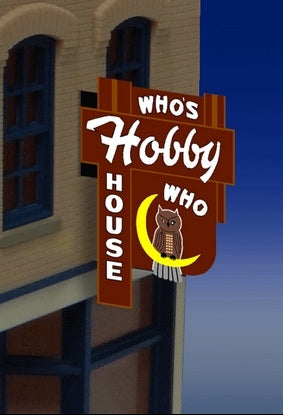 Miller Engineering O 88-1451 Large Vertical Who's Hobby House Animated Neon Style Sign Kit