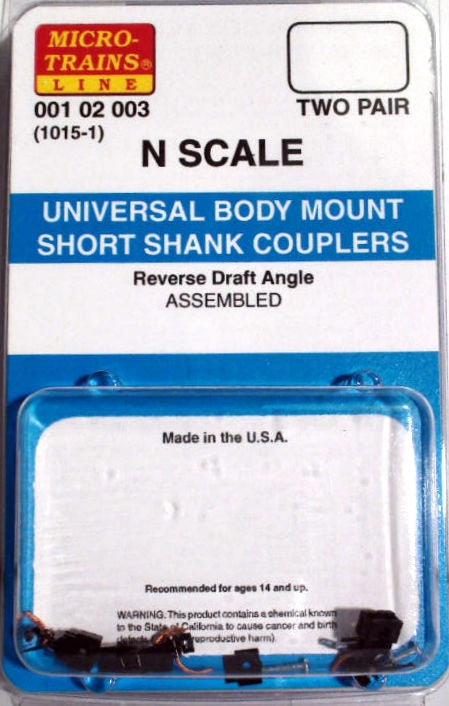 Micro-Trains N 00102003 (1015-1) Universal Body Mount Short Shank Couplers (2 pair, Assembled)
