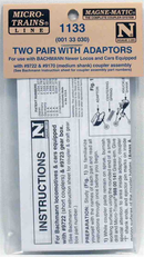 Micro-Trains N 00133030 (1133) Short Shank Coupler Assemblies with Adaptors (2 Pair, Unassembled)
