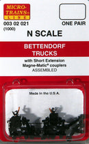 Micro-Trains N 00302021 (1000) Bettendorf Trucks with Short Extension Couplers (1 Pair, Assembled)