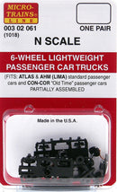 Micro-Trains N 00302061 (1018) 6-Wheel Lightweight Passenger Car Trucks (1 Pair, Partially Assembled)
