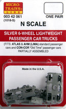 Micro-Trains N 00342061 (1018-S) Silver 6-Wheel Lightweight Passenger Car Trucks (1 Pair, Partially Assembled)