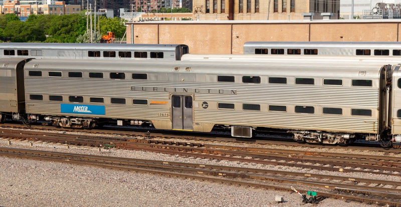 Rapido 145010 HO Budd Gallery Bi-Level Commuter Coach - Ready to Run -- Metra Unnumbered (stainless, no placard, RTA & BNSF Wedge Logos)