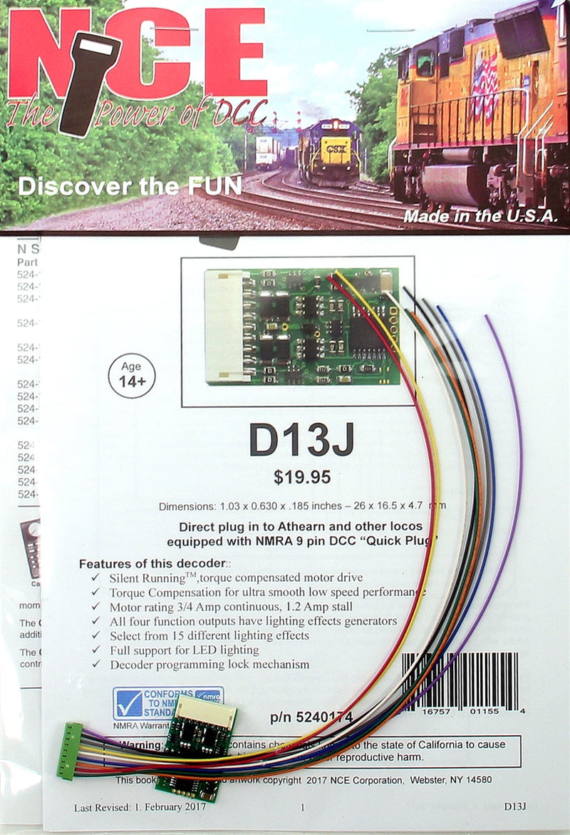 NCE 524174 (D13J) Decoder for Athearn/Other Locomotives