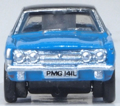 Oxford Diecast NCOR3005 1970 Ford Cortina Mark III - Assembled -- Electric Monza Blue, Black, N Scale