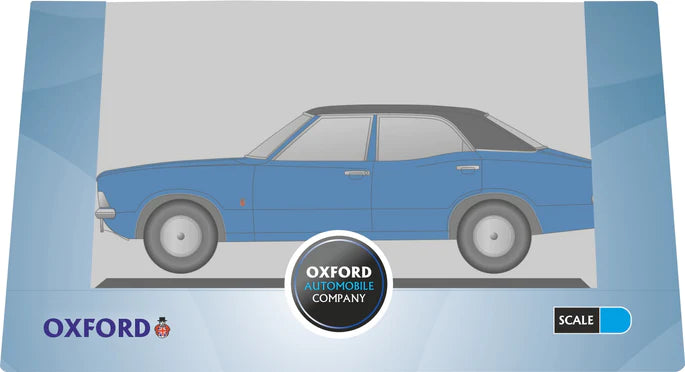 Oxford Diecast NCOR3005 1970 Ford Cortina Mark III - Assembled -- Electric Monza Blue, Black, N Scale