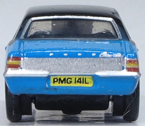 Oxford Diecast NCOR3005 1970 Ford Cortina Mark III - Assembled -- Electric Monza Blue, Black, N Scale